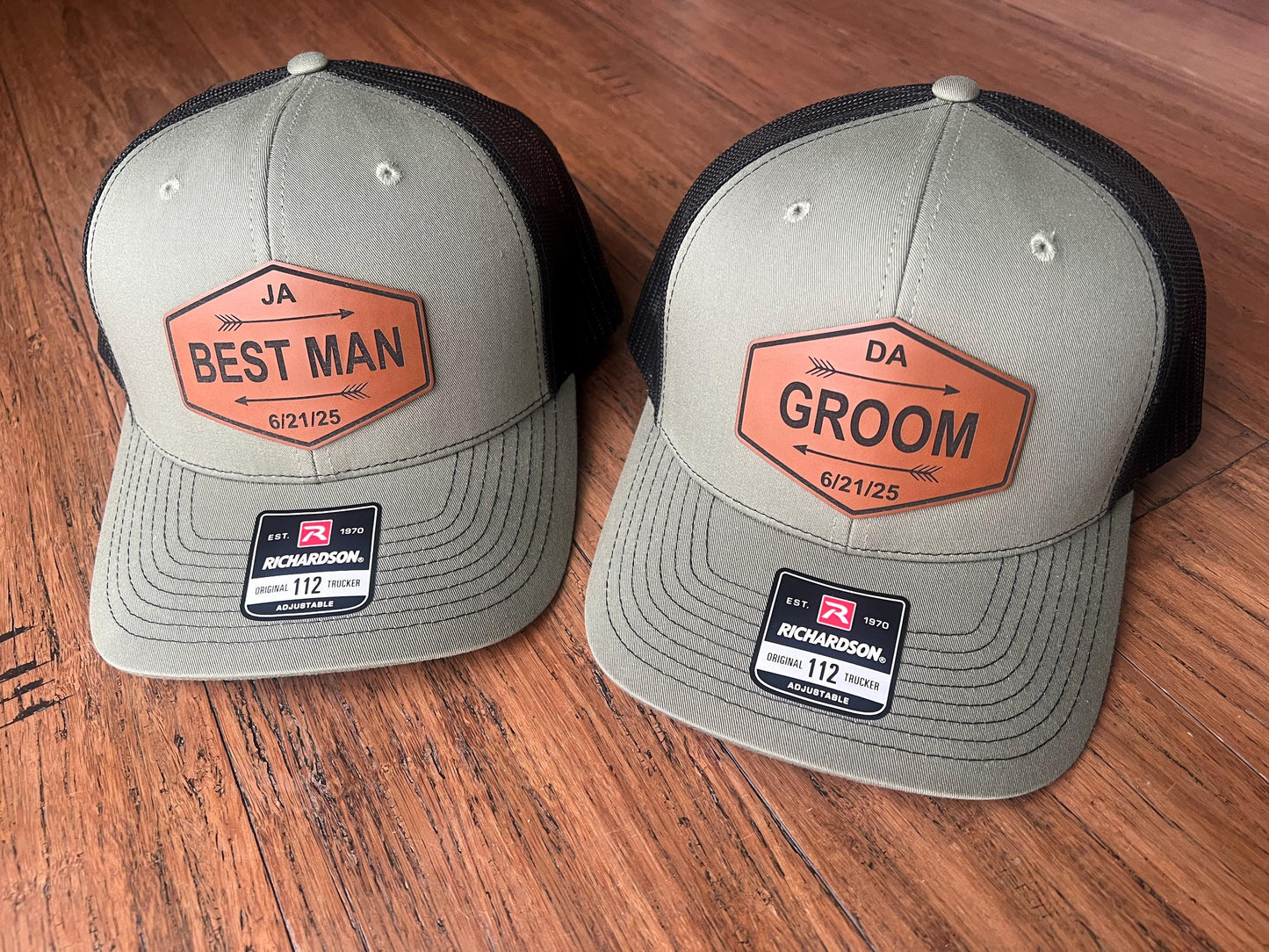 Custom Groomsman Wedding Hat - Personalized Groomsmen Gift - Wedding Party Hats - Bachelor Party Trucker Leather Patch Cap - Best Man Hat