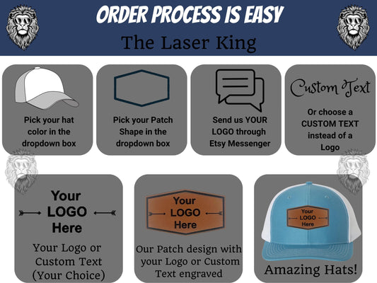 Custom Logo Leather Patch Hat | Personalized with Your Logo on a Hat | Custom Name Engraved into Patch of Your Choice Richardson 112