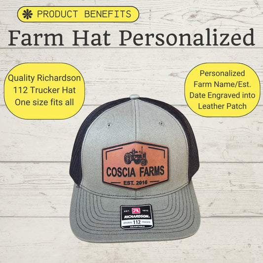 Custom Leather Patch Farm Tractor Hat, Farmers Gift, Custom Leather Patch Hat, Ranch Hat, Farming Tractor Hat