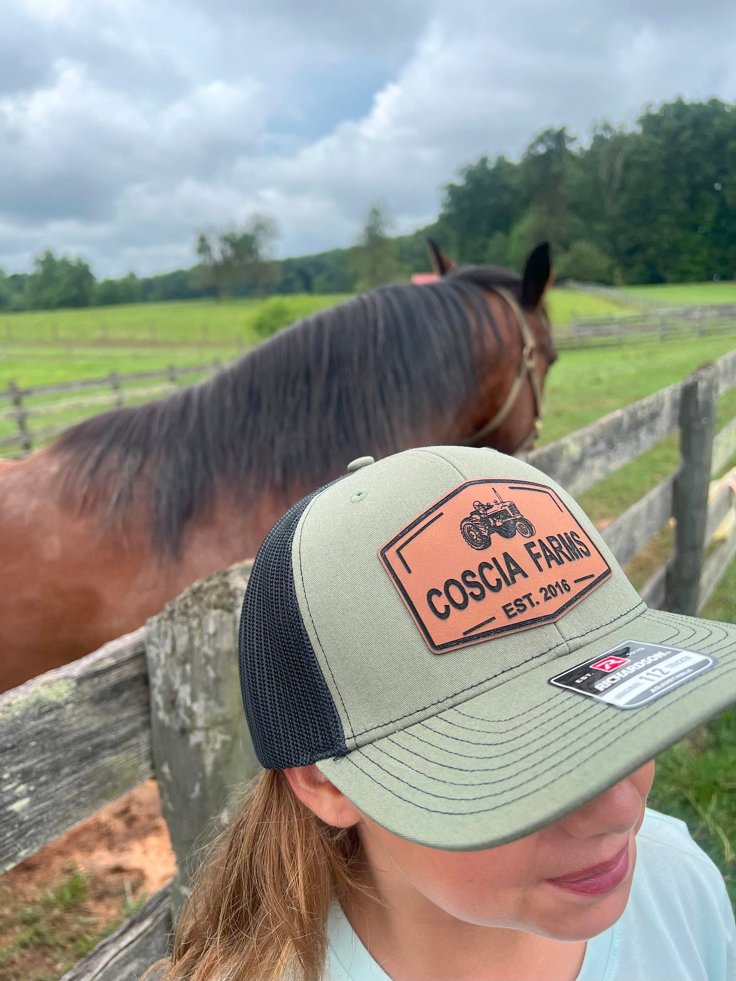 Custom Leather Patch Farm Tractor Hat, Farmers Gift, Custom Leather Patch Hat, Ranch Hat, Farming Tractor Hat