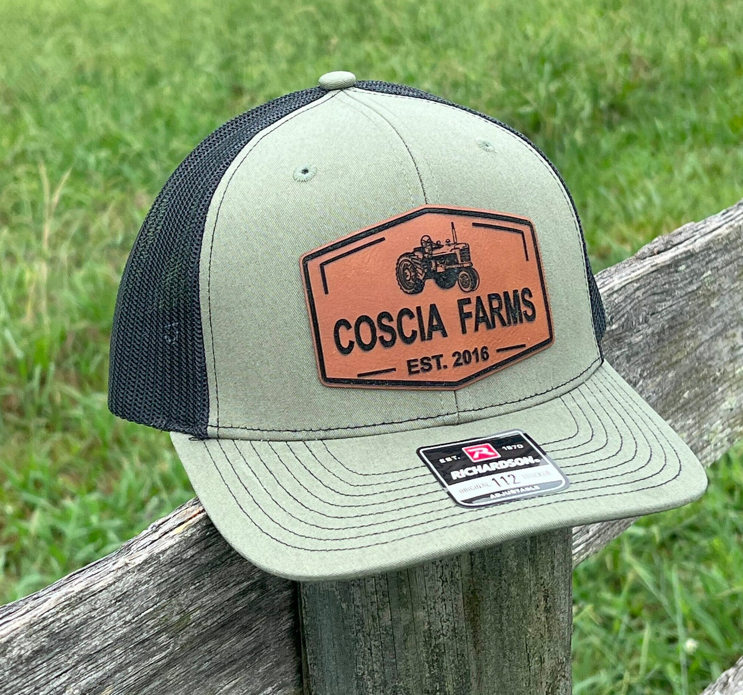 Custom Leather Patch Farm Tractor Hat, Farmers Gift, Custom Leather Patch Hat, Ranch Hat, Farming Tractor Hat