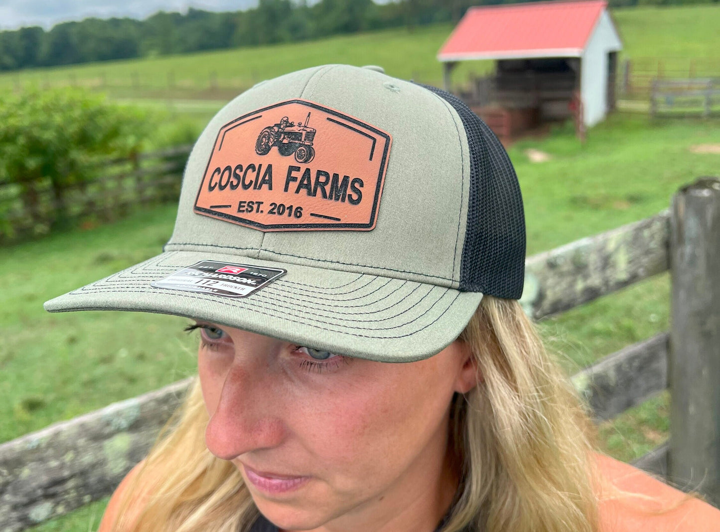 Custom Leather Patch Farm Tractor Hat, Farmers Gift, Custom Leather Patch Hat, Ranch Hat, Farming Tractor Hat