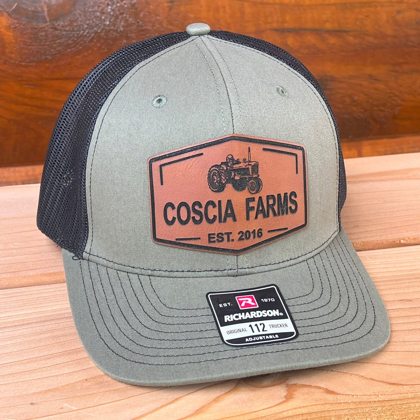 Custom Leather Patch Farm Tractor Hat, Farmers Gift, Custom Leather Patch Hat, Ranch Hat, Farming Tractor Hat
