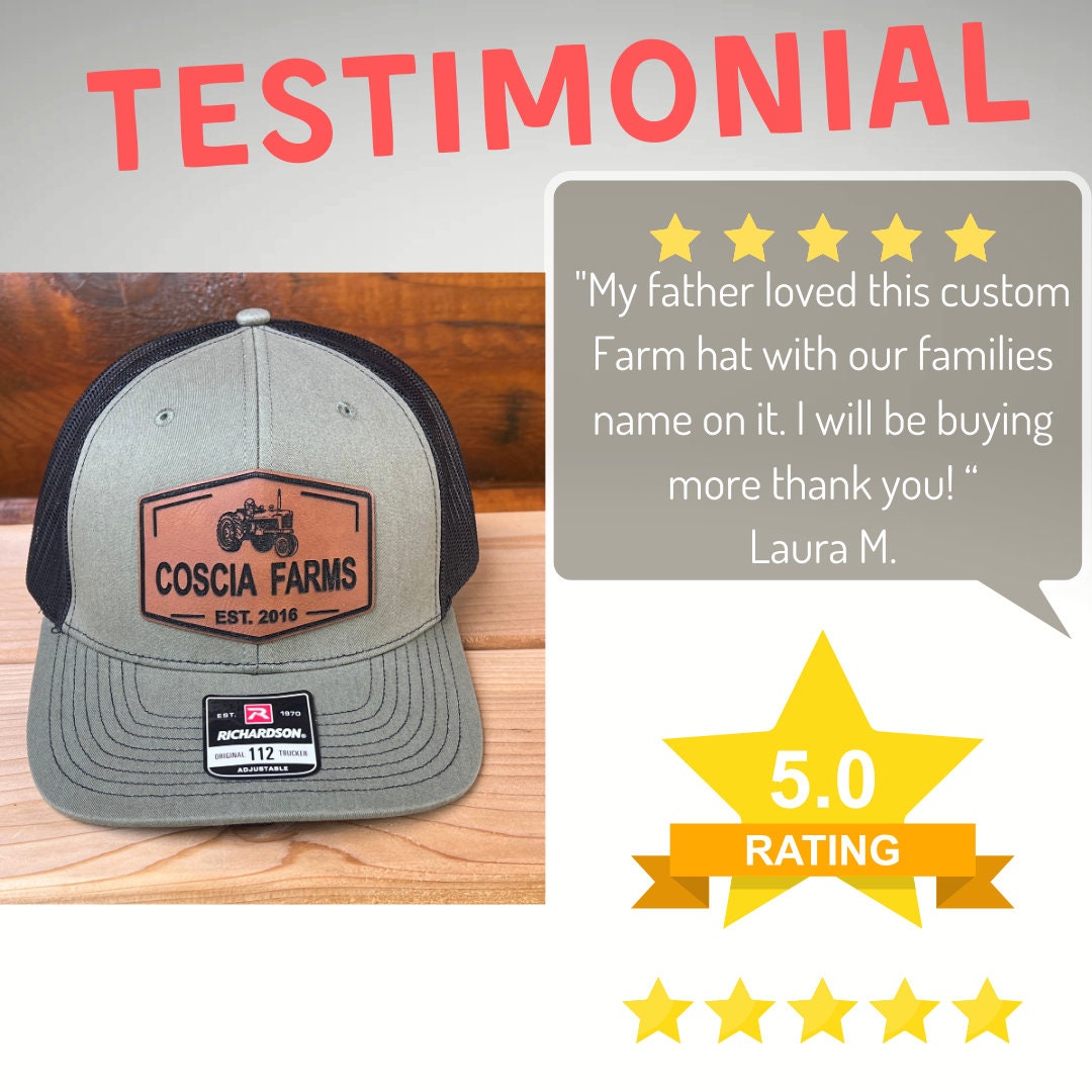 Custom Leather Patch Farm Tractor Hat, Farmers Gift, Custom Leather Patch Hat, Ranch Hat, Farming Tractor Hat